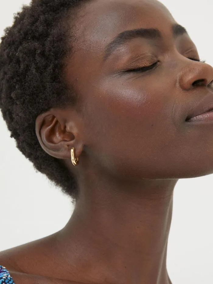 Women Jewellery Fat Face Gold Tone Oval Huggy Hoop Earrings