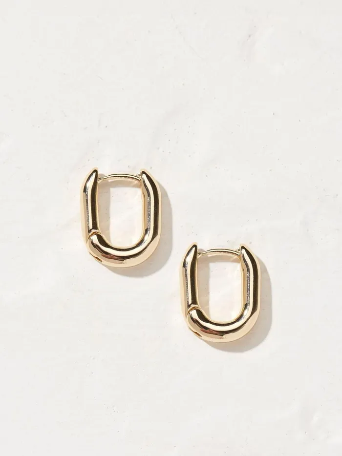 Women Jewellery Fat Face Gold Tone Oval Huggy Hoop Earrings