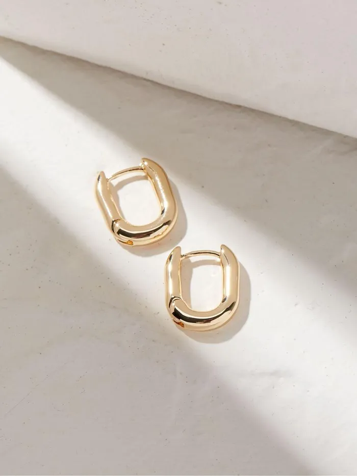 Women Jewellery Fat Face Gold Tone Oval Huggy Hoop Earrings