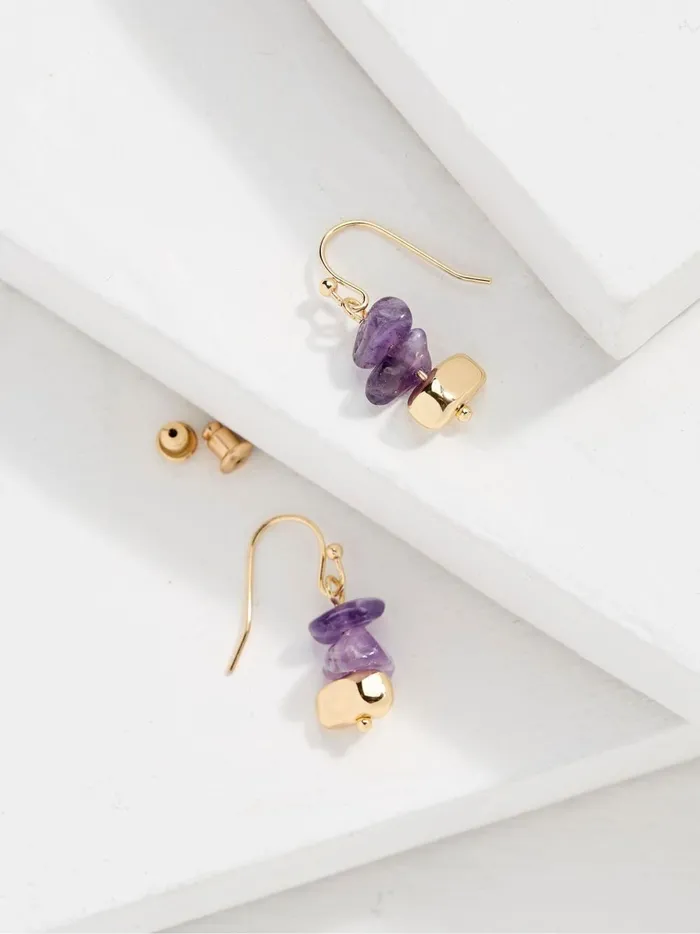 Women Jewellery Fat Face Purple Stone Drop Earrings
