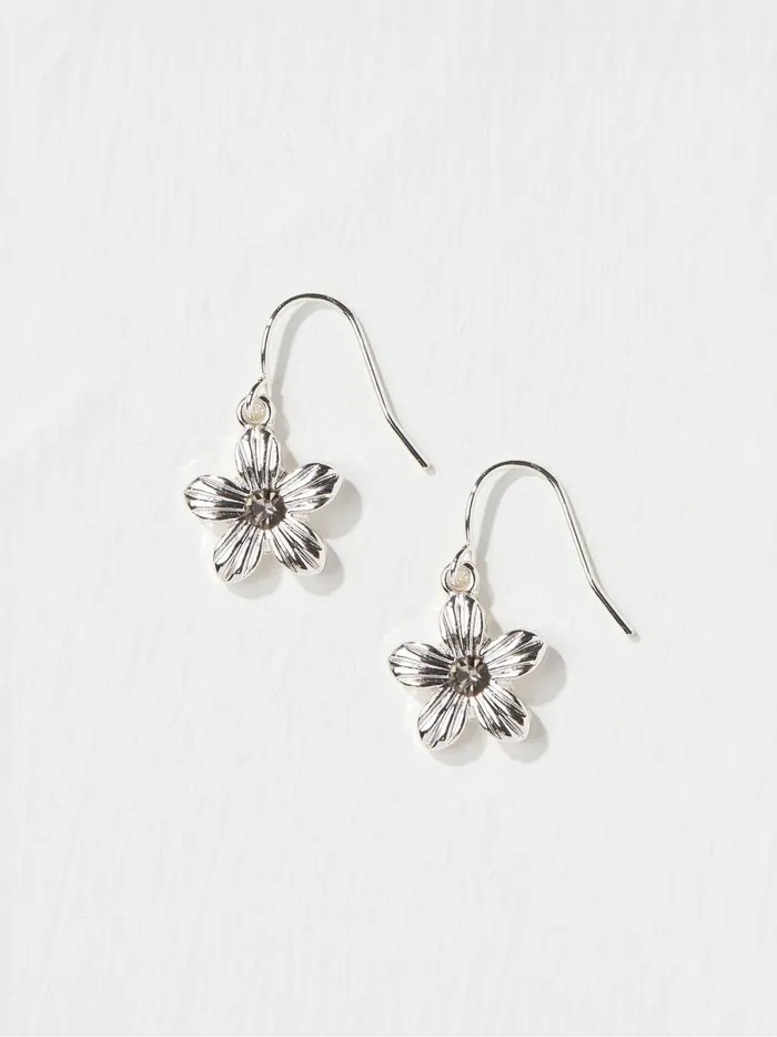 Women Jewellery Fat Face Silver Tone Floral Drop Earrings