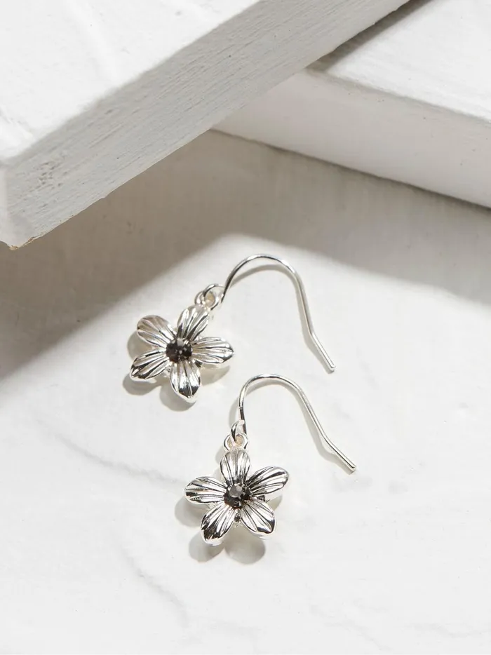 Women Jewellery Fat Face Silver Tone Floral Drop Earrings
