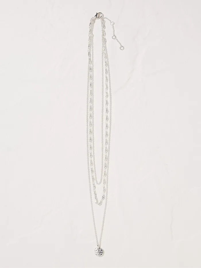 Women Jewellery Fat Face Silver Tone Stacked Necklace