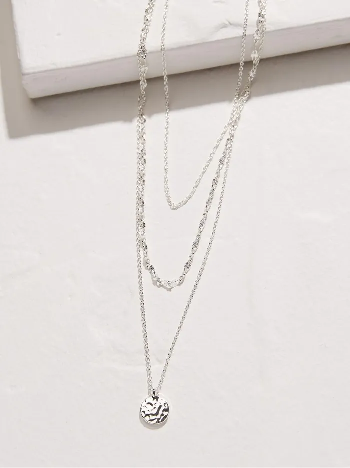 Women Jewellery Fat Face Silver Tone Stacked Necklace