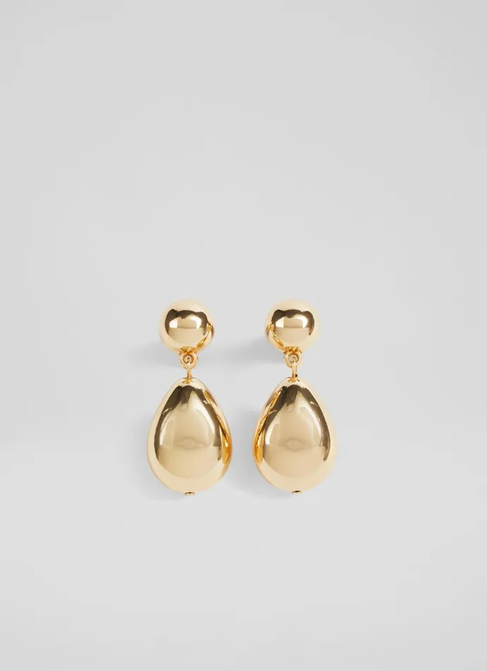Women Jewellery LKBennett Tilly Double Ball Drop Gold Plated Earrings