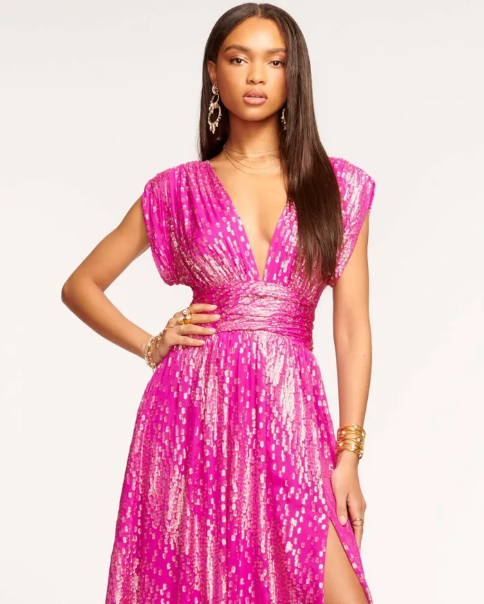 Women Julianna Plunging Maxi Dress Electric Jacquard Ramy Brook Dresses