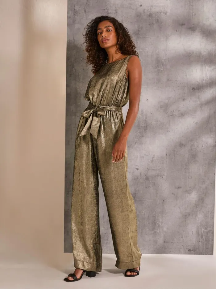 Women Jumpsuits and Playsuits Fat Face Gisele Gold Metallic Jumpsuit