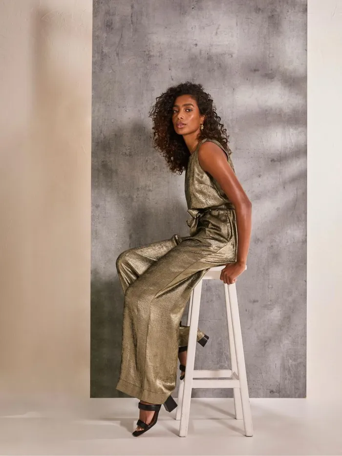 Women Jumpsuits and Playsuits Fat Face Gisele Gold Metallic Jumpsuit