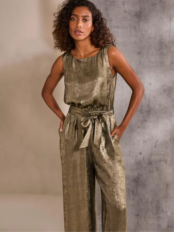Women Jumpsuits and Playsuits Fat Face Gisele Gold Metallic Jumpsuit