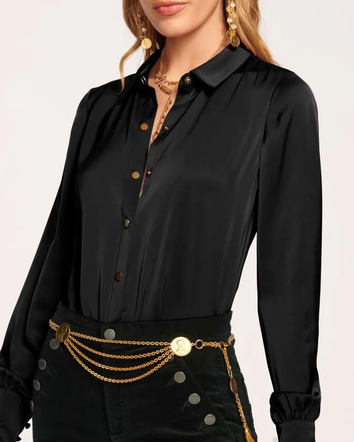 Women Kayla Button Up Bodysuit Sandstone Ramy Brook Tops