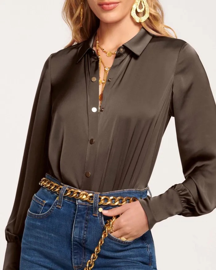 Women Kayla Button Up Bodysuit Sandstone Ramy Brook Tops