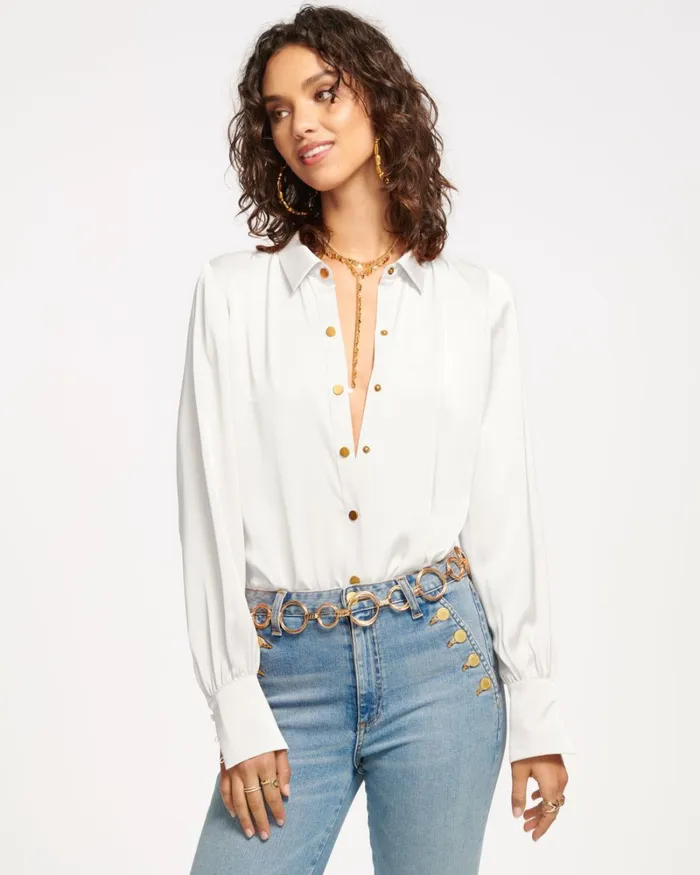 Women Kayla Button Up Bodysuit Sandstone Ramy Brook Tops