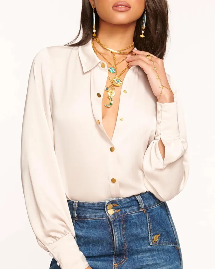 Women Kayla Button Up Bodysuit Sandstone Ramy Brook Tops