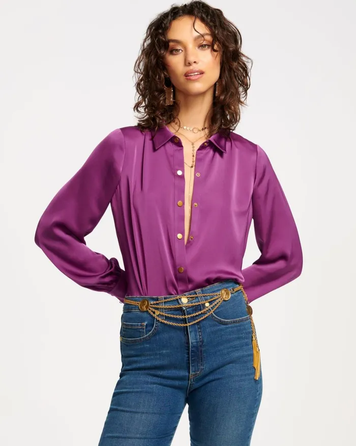 Women Kayla Button Up Bodysuit Sandstone Ramy Brook Tops