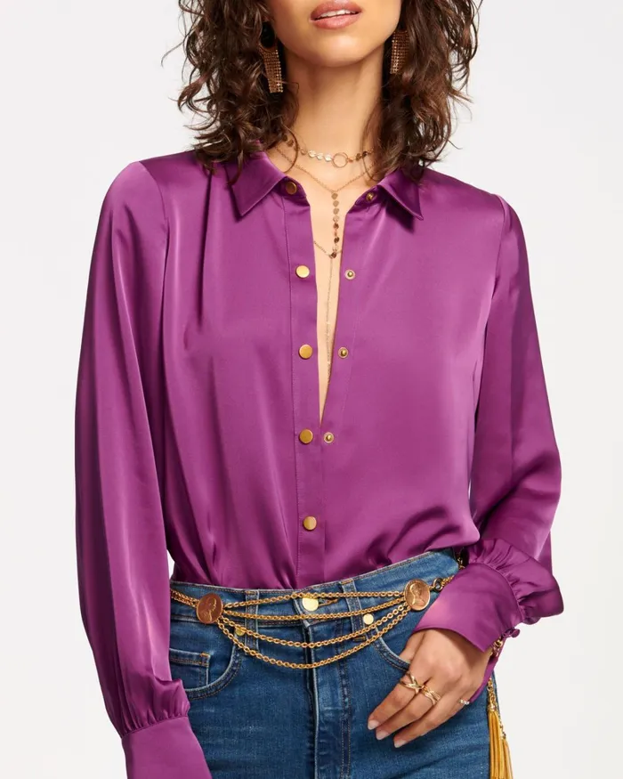 Women Kayla Button Up Bodysuit Sandstone Ramy Brook Tops