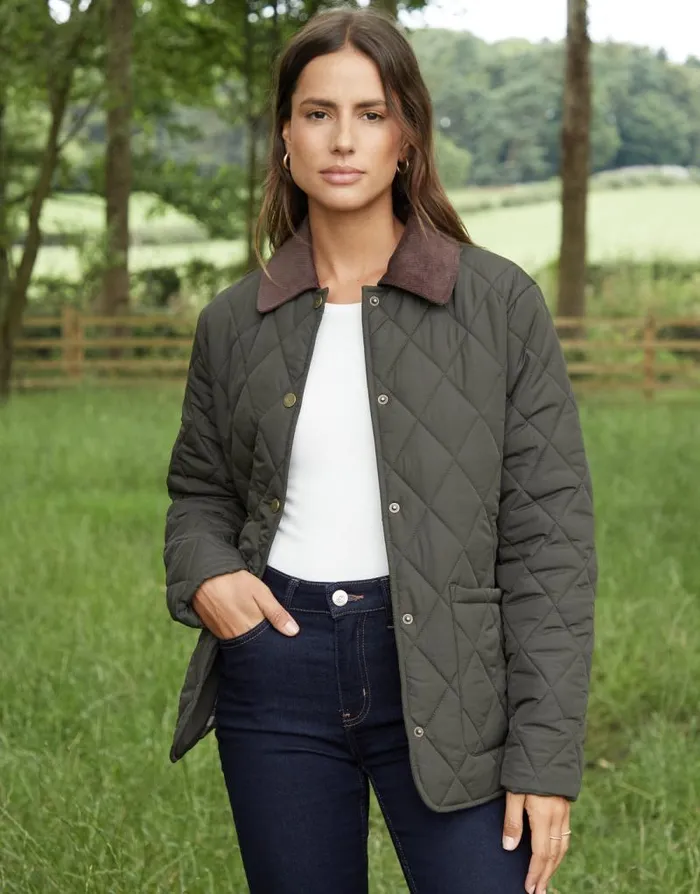 Women Khaki Cord Collar Diamond Quilted Heritage Jacket Threadbare Jackets Women Khaki Cord Collar Diamond Quilted Heritage Jacket Threadbare Jackets