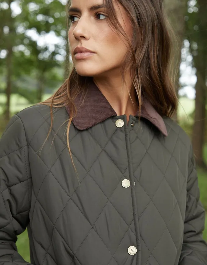 Women Khaki Cord Collar Diamond Quilted Heritage Jacket Threadbare Jackets Women Khaki Cord Collar Diamond Quilted Heritage Jacket Threadbare Jackets
