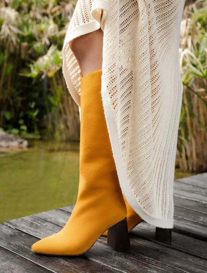Women Knee High Boots Bobbies Indie Saffron