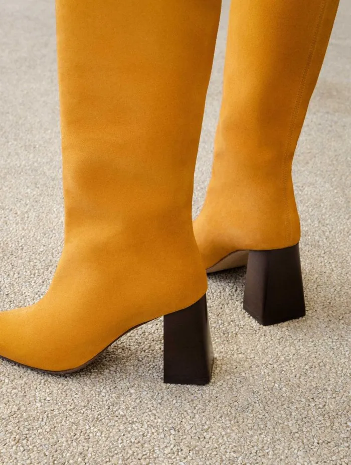 Women Knee High Boots Bobbies Indie Saffron