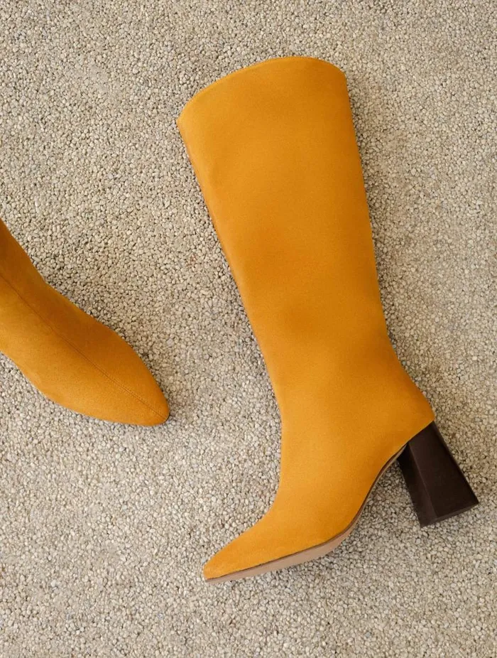 Women Knee High Boots Bobbies Indie Saffron