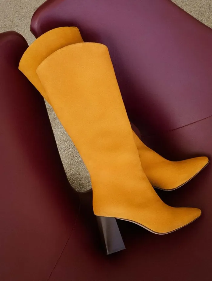 Women Knee High Boots Bobbies Indie Saffron