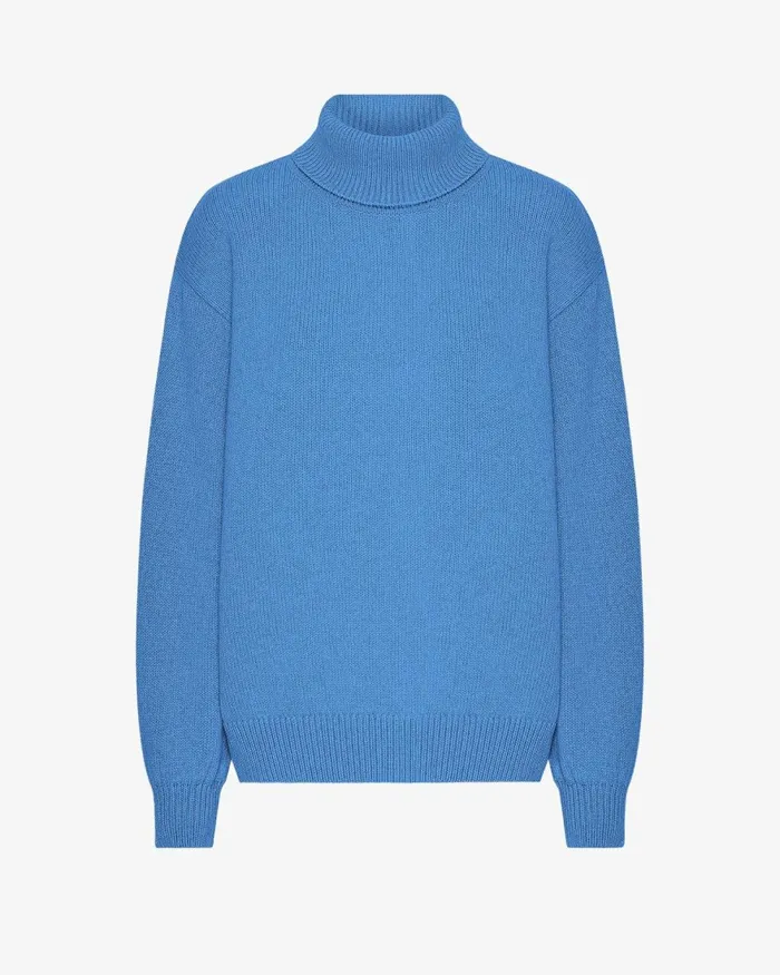 Women Knit Sweaters Colorful Standard Merino Wool Turtleneck Pacific Blue