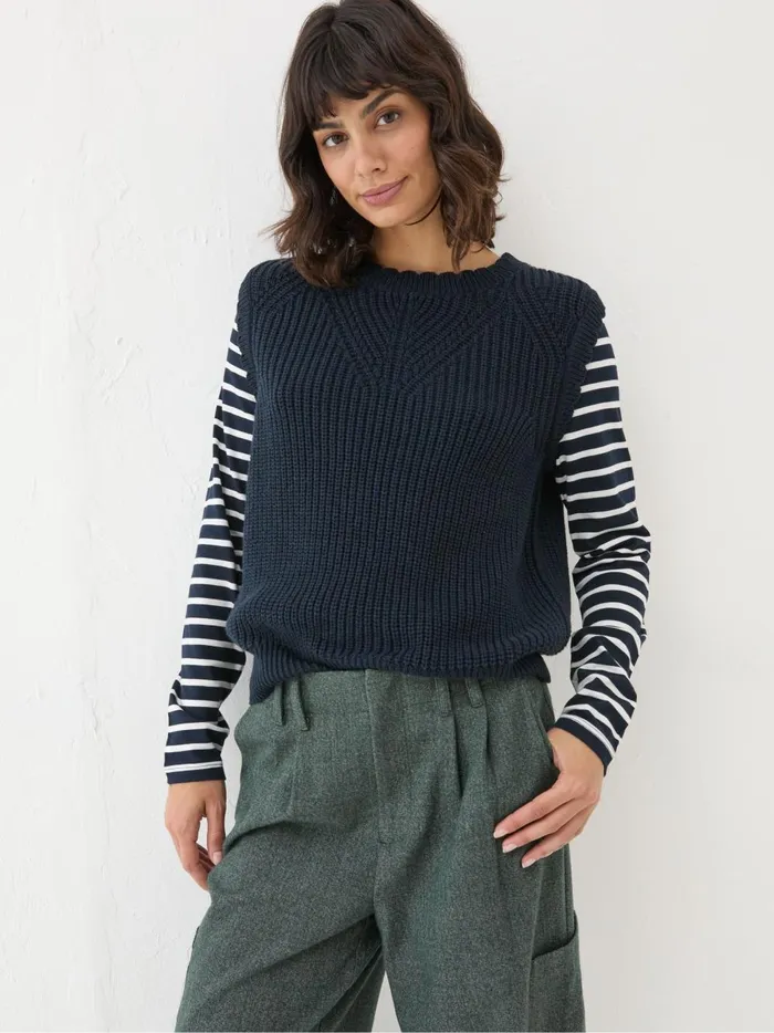 Women Knitwear Fat Face Navy Heidi 2In1 Tank Jersey