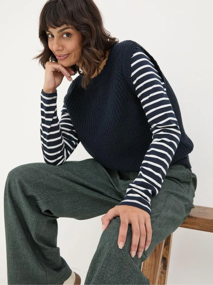 Women Knitwear Fat Face Navy Heidi 2In1 Tank Jersey