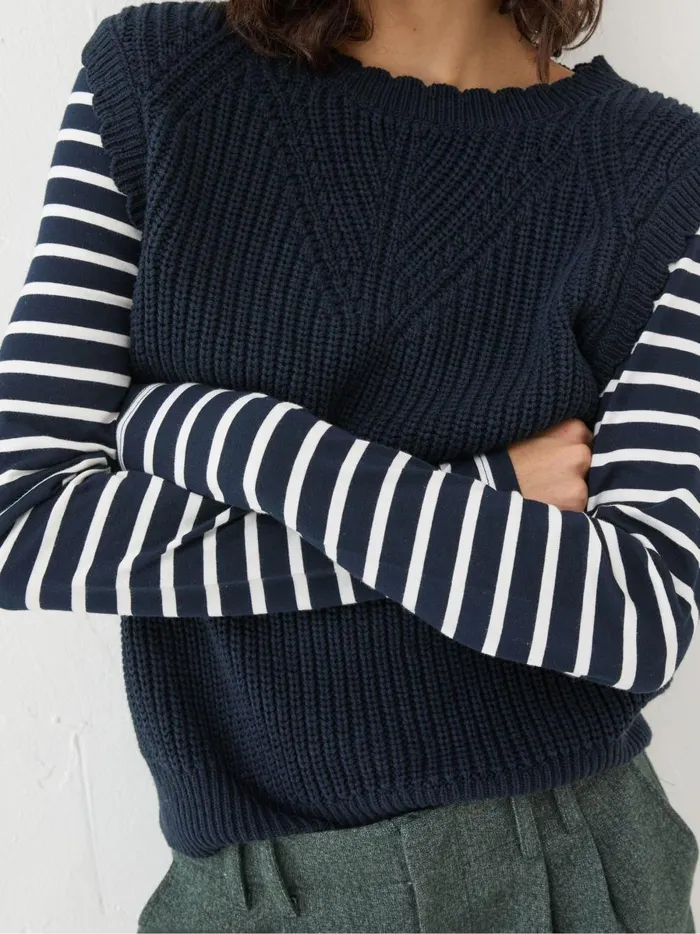Women Knitwear Fat Face Navy Heidi 2In1 Tank Jersey