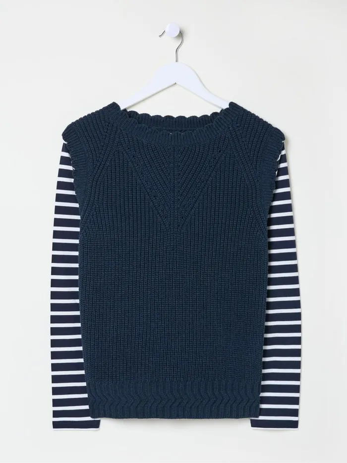 Women Knitwear Fat Face Navy Heidi 2In1 Tank Jersey