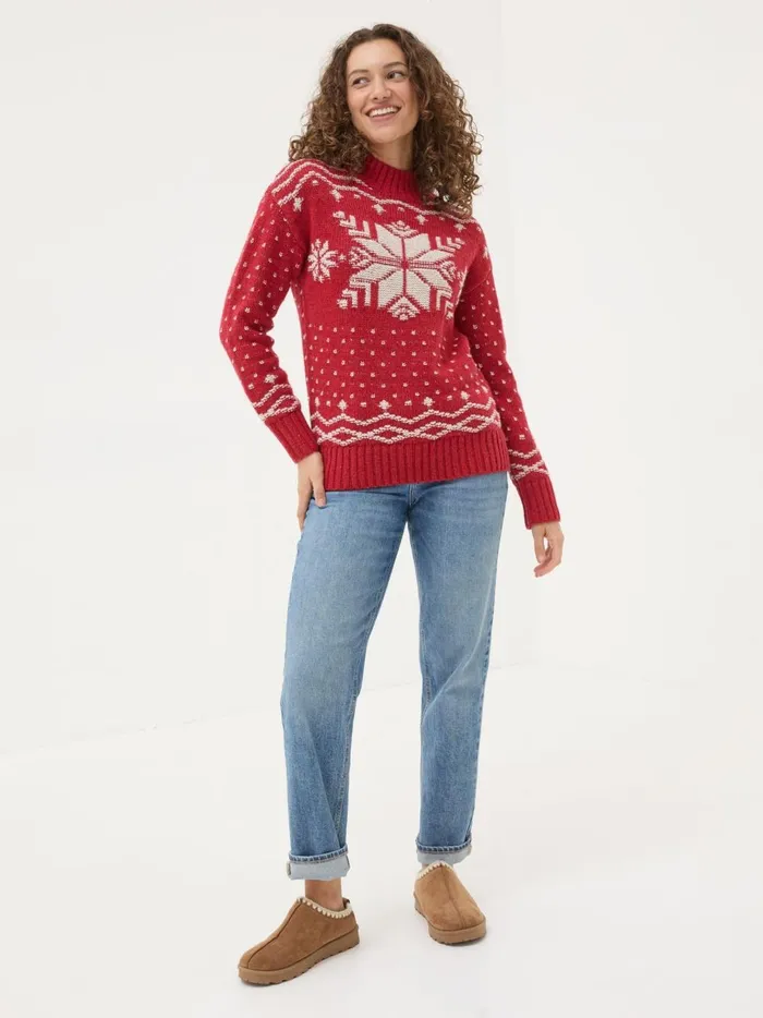 Women Knitwear Fat Face Snowflake Red Knitted Jumper