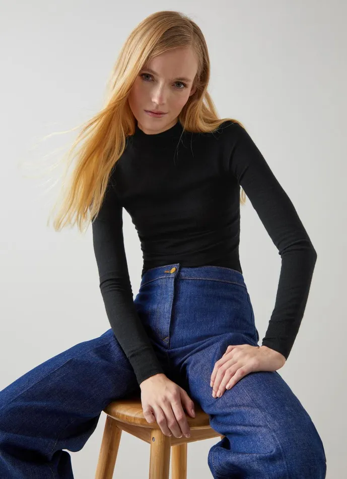 Women Knitwear LKBennett Ellie Black Sustainably Sourced Merino Turtle Neck Jumper Black