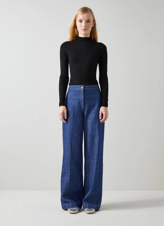 Women Knitwear LKBennett Ellie Black Sustainably Sourced Merino Turtle Neck Jumper Black