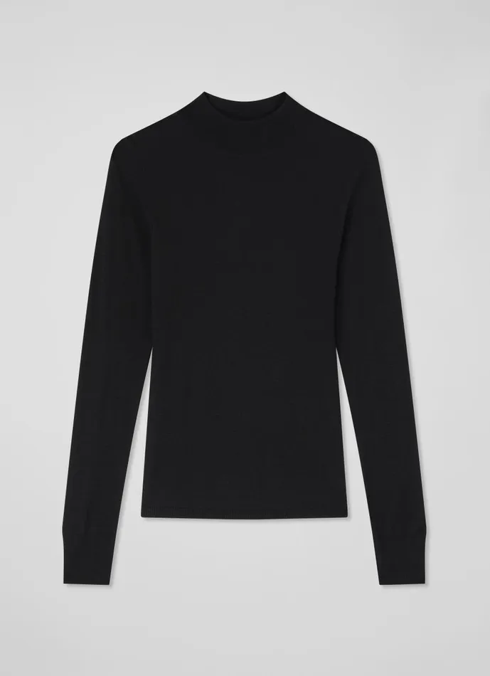 Women Knitwear LKBennett Ellie Black Sustainably Sourced Merino Turtle Neck Jumper Black