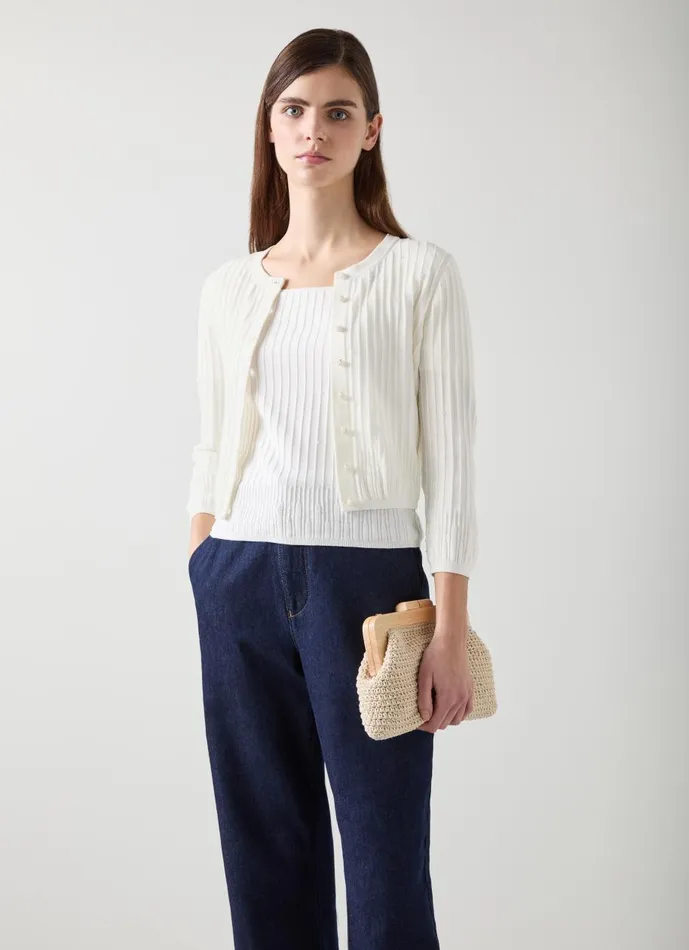 Women Knitwear LKBennett Maria Ivory Beaded Cropped Cardigan Ivory