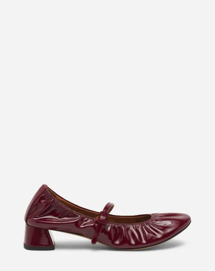 Women Lanvin Ballerinas Heeled Mary Jane In Glossy Leather Burgundy