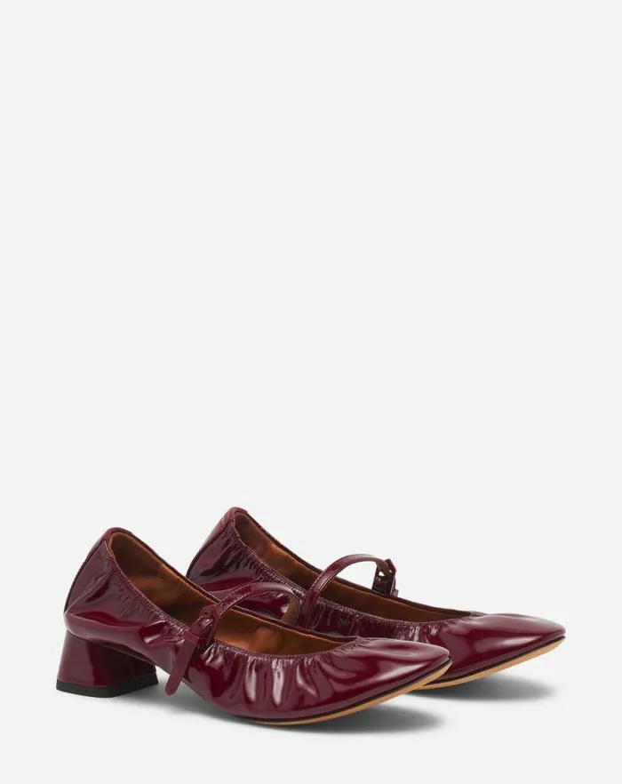 Women Lanvin Ballerinas Heeled Mary Jane In Glossy Leather Burgundy Women Lanvin Ballerinas Heeled Mary Jane In Glossy Leather Burgundy