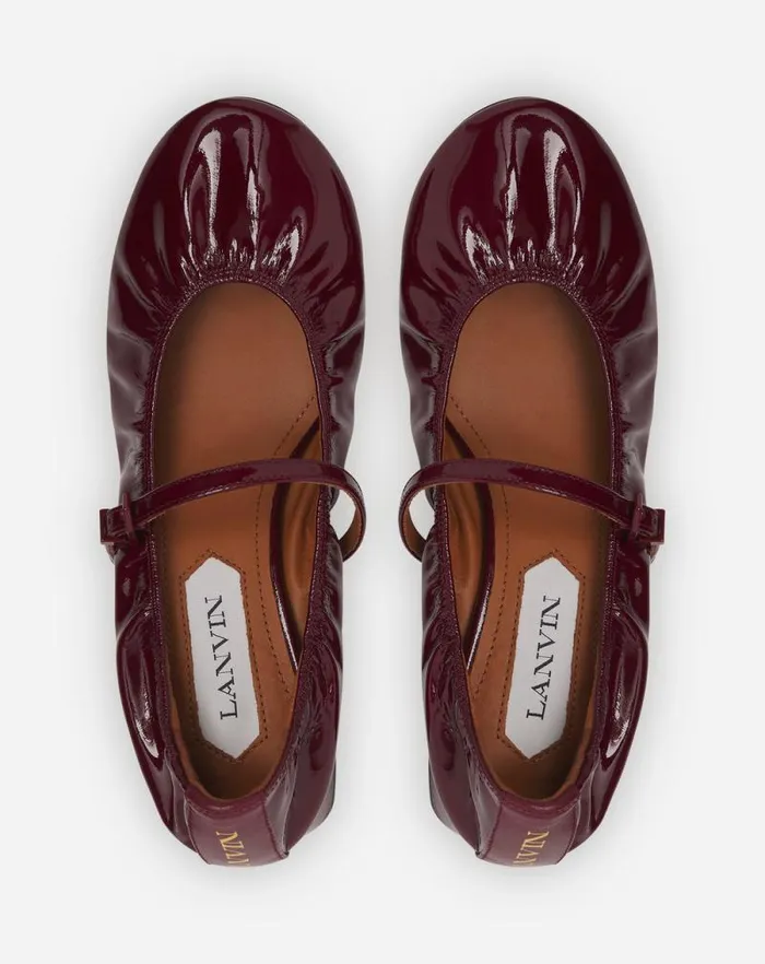 Women Lanvin Ballerinas Heeled Mary Jane In Glossy Leather Burgundy Women Lanvin Ballerinas Heeled Mary Jane In Glossy Leather Burgundy
