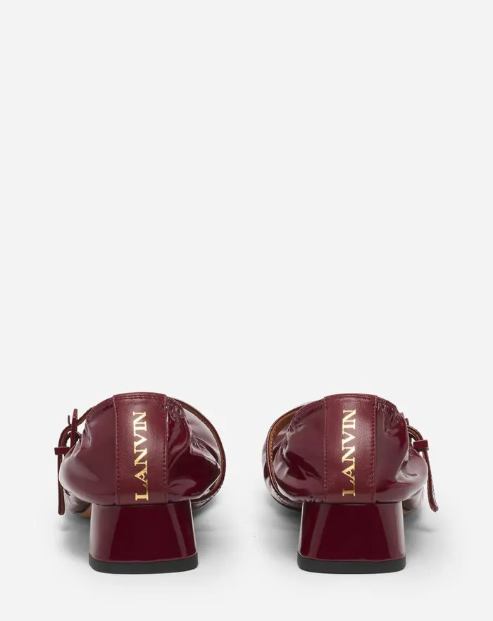 Women Lanvin Ballerinas Heeled Mary Jane In Glossy Leather Burgundy Women Lanvin Ballerinas Heeled Mary Jane In Glossy Leather Burgundy