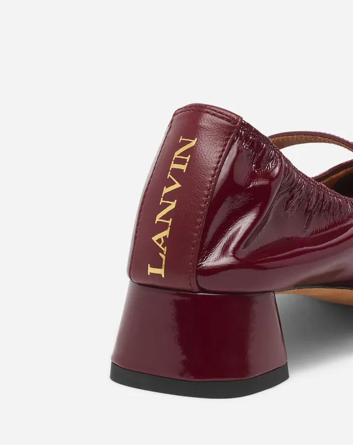 Women Lanvin Ballerinas Heeled Mary Jane In Glossy Leather Burgundy Women Lanvin Ballerinas Heeled Mary Jane In Glossy Leather Burgundy