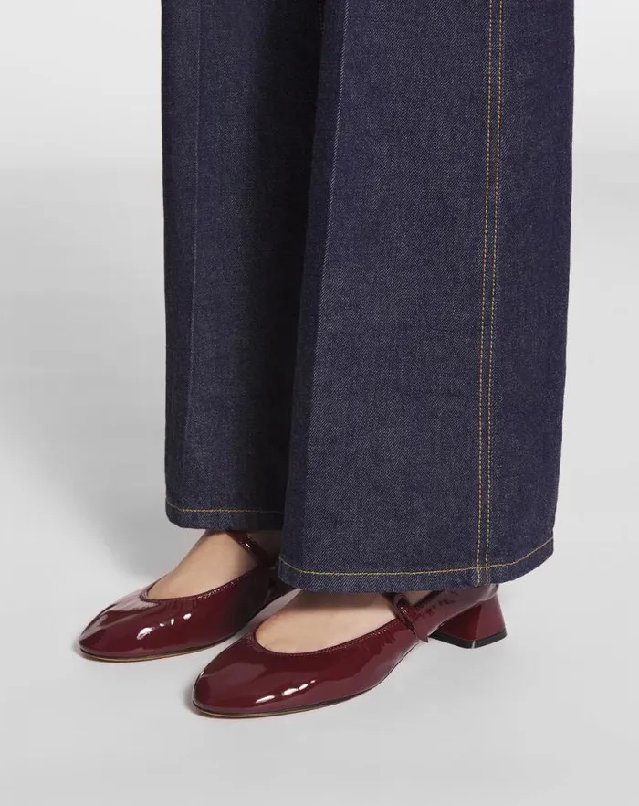 Women Lanvin Ballerinas Heeled Mary Jane In Glossy Leather Burgundy Women Lanvin Ballerinas Heeled Mary Jane In Glossy Leather Burgundy