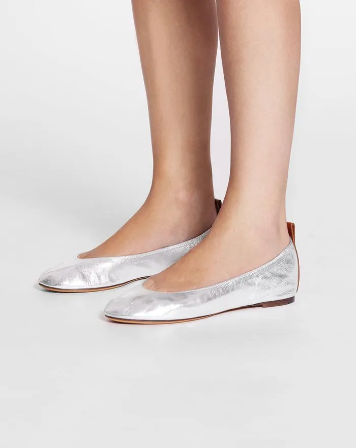 Women Lanvin Ballerinas The Ballerina Flat In Metallic Leather Silver Women Lanvin Ballerinas The Ballerina Flat In Metallic Leather Silver