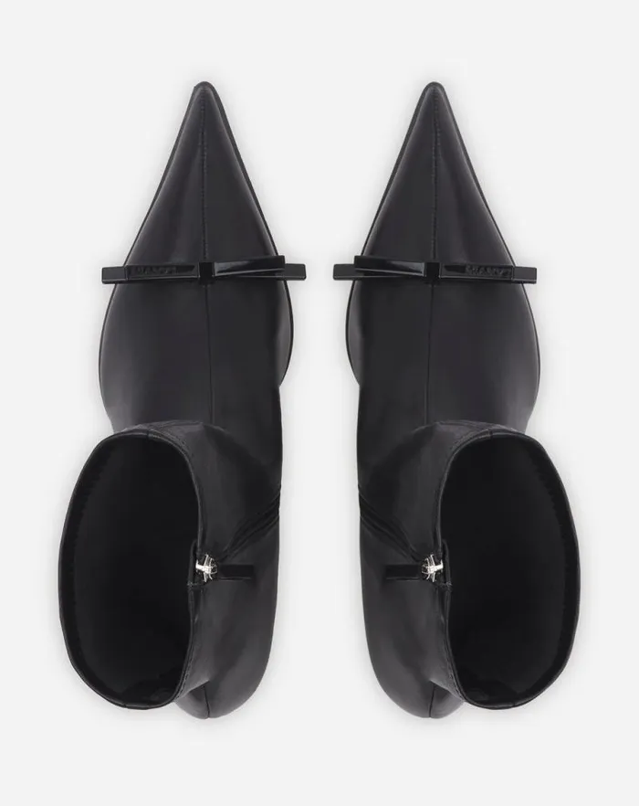 Women Lanvin Boots and Booties Lanvin Bow Ankle Boots In Leather Black