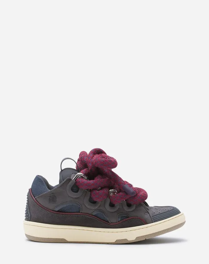 Women Lanvin Curb Curb Sneakers In Leather With Snake Laces Shark Grey