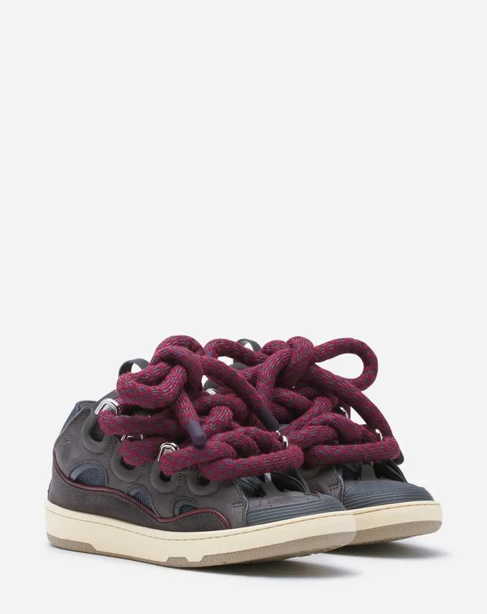 Women Lanvin Curb Curb Sneakers In Leather With Snake Laces Shark Grey Women Lanvin Curb Curb Sneakers In Leather With Snake Laces Shark Grey