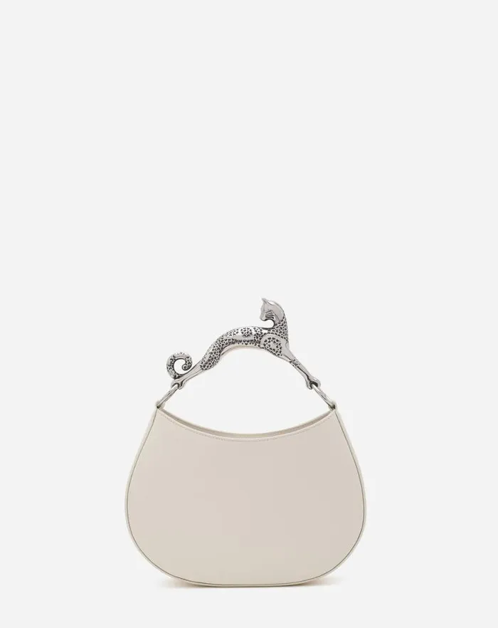 Women Lanvin Tote Bags and Top Handle Bags Hobo Cat Leather Bag Chalk