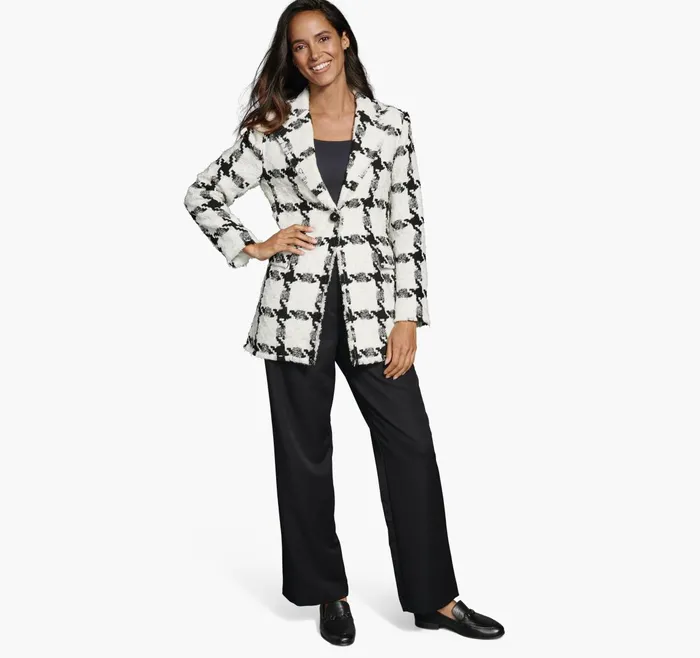 Women Large Houndstooth Tweed Blazer Whiteblack JohnstonandMurphy Shirts Sweaters and Blazers Women Large Houndstooth Tweed Blazer Whiteblack JohnstonandMurphy Shirts Sweaters and Blazers