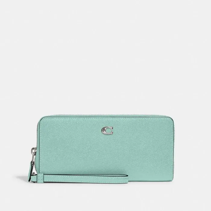 Women Large Wallets Coach Continental Wallet Silverfaded Blue
