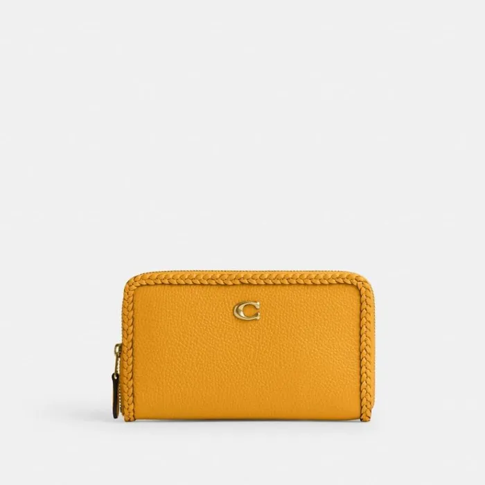 Women Large Wallets Coach Medium Zip Around Wallet With Braid Brassbuttercup