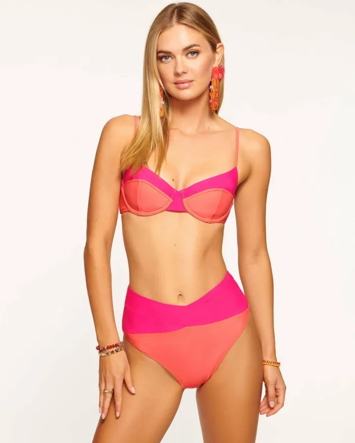 Women Luella Colorblocked Bikini Bottom Pink Colorblock Ramy Brook Swimwear